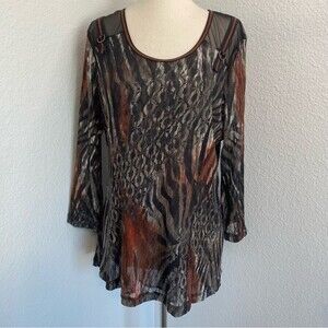 Rachel Cole Unique Buckle Detail Sheer Animal Print Abstract Sexy Art to Wear XL